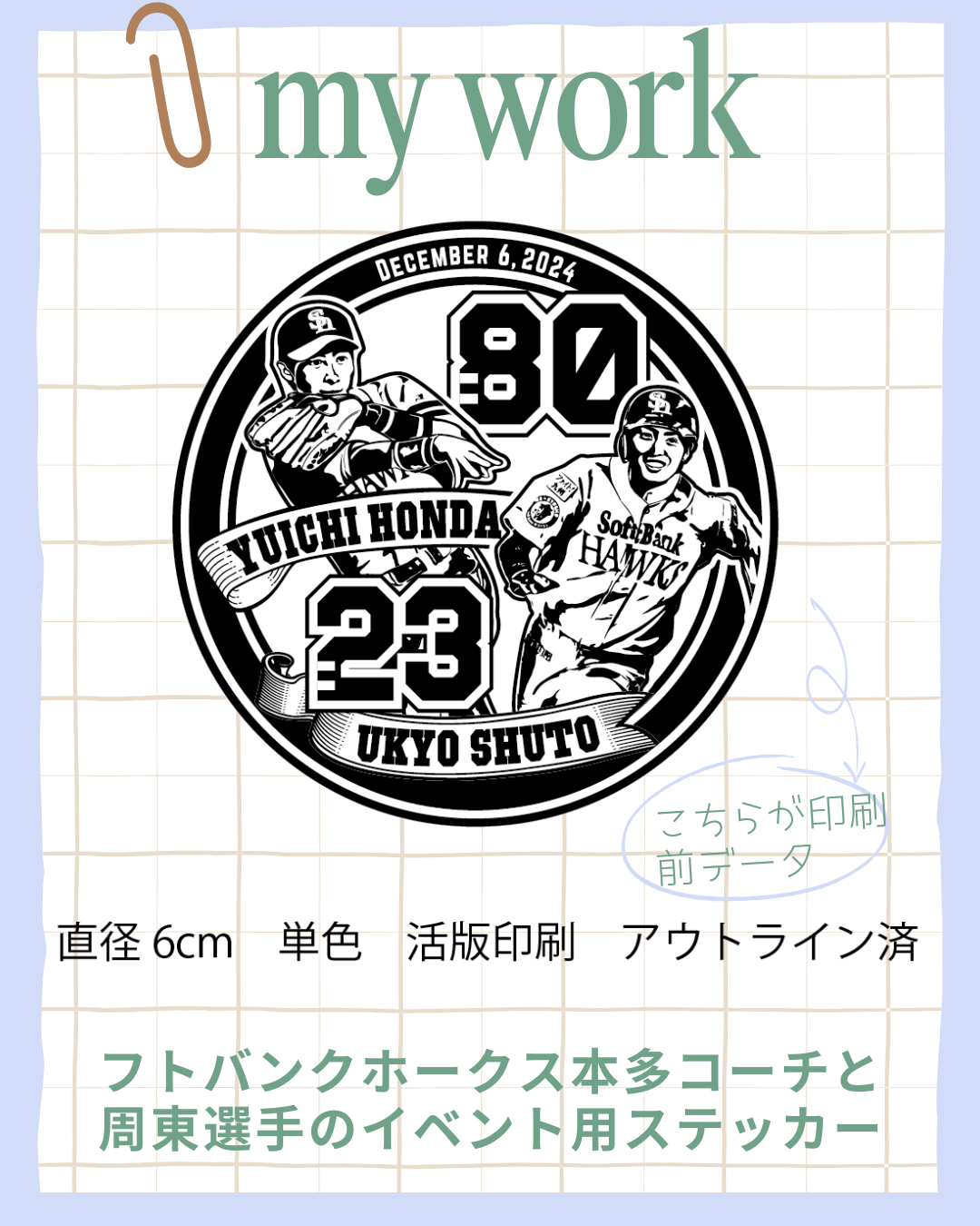 ソフトバンクホークス本多コーチと周東選手のイベント用ステッカー
